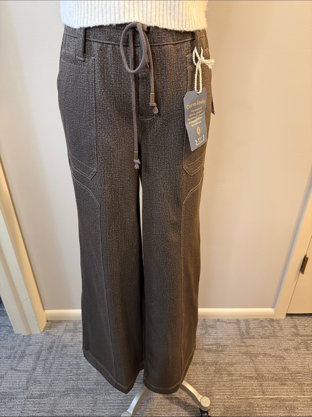 Democracy Wide-Leg Drawstring Pants in Dark Brown